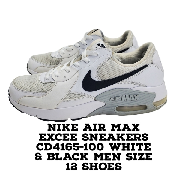 Nike Shoe Men's 12 Air Max Excee Sneakers CD4165-100 White & Black - Picture 1 of 16